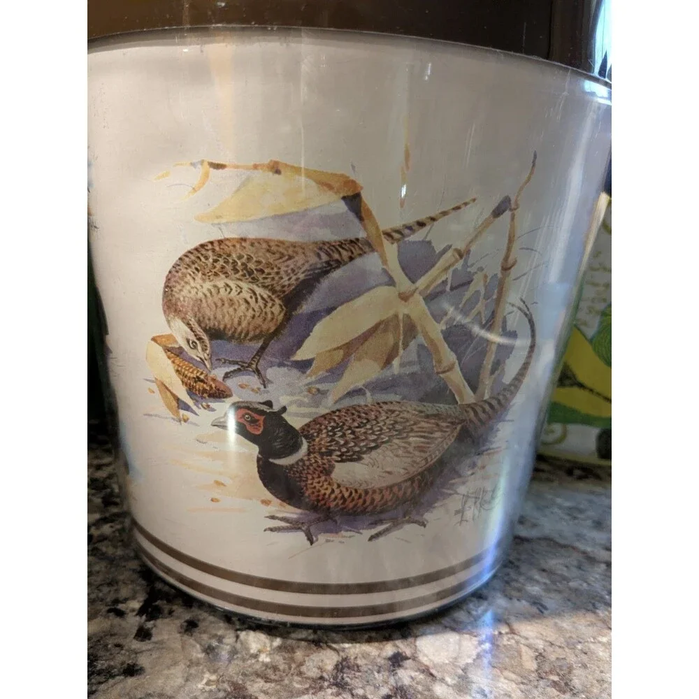 Thermo Serve Vintage Pheasants Ducks Geese Birds Ice Bucket Retro 70s Brown